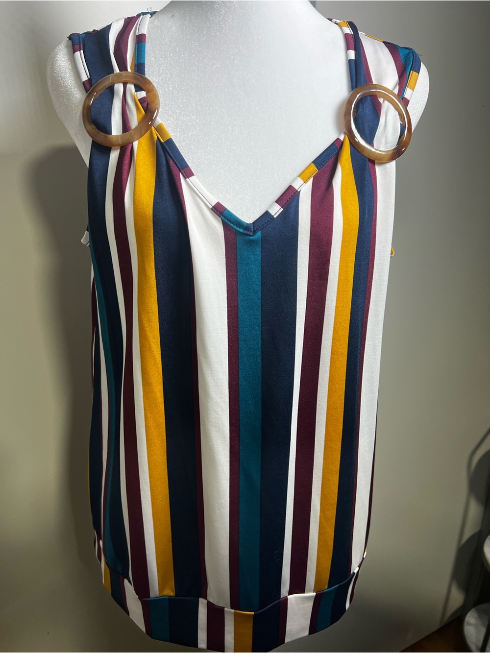 Lavish Multi-Color Vertical Stripe Tank with Ring Detail